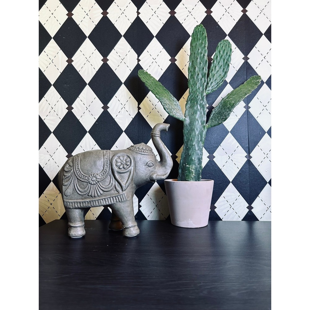 Vintage Gray Elephant Statue Trunk Up Good Luck Bohemian Decor 10"" - Picture 13 of 17